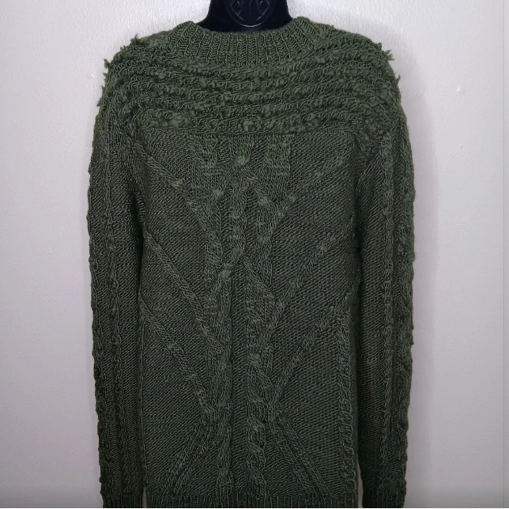 ISABEL MARANT Women's XL Sweater Lambs Wool Cable Knit Chunky Green Sweater - Picture 2 of 3